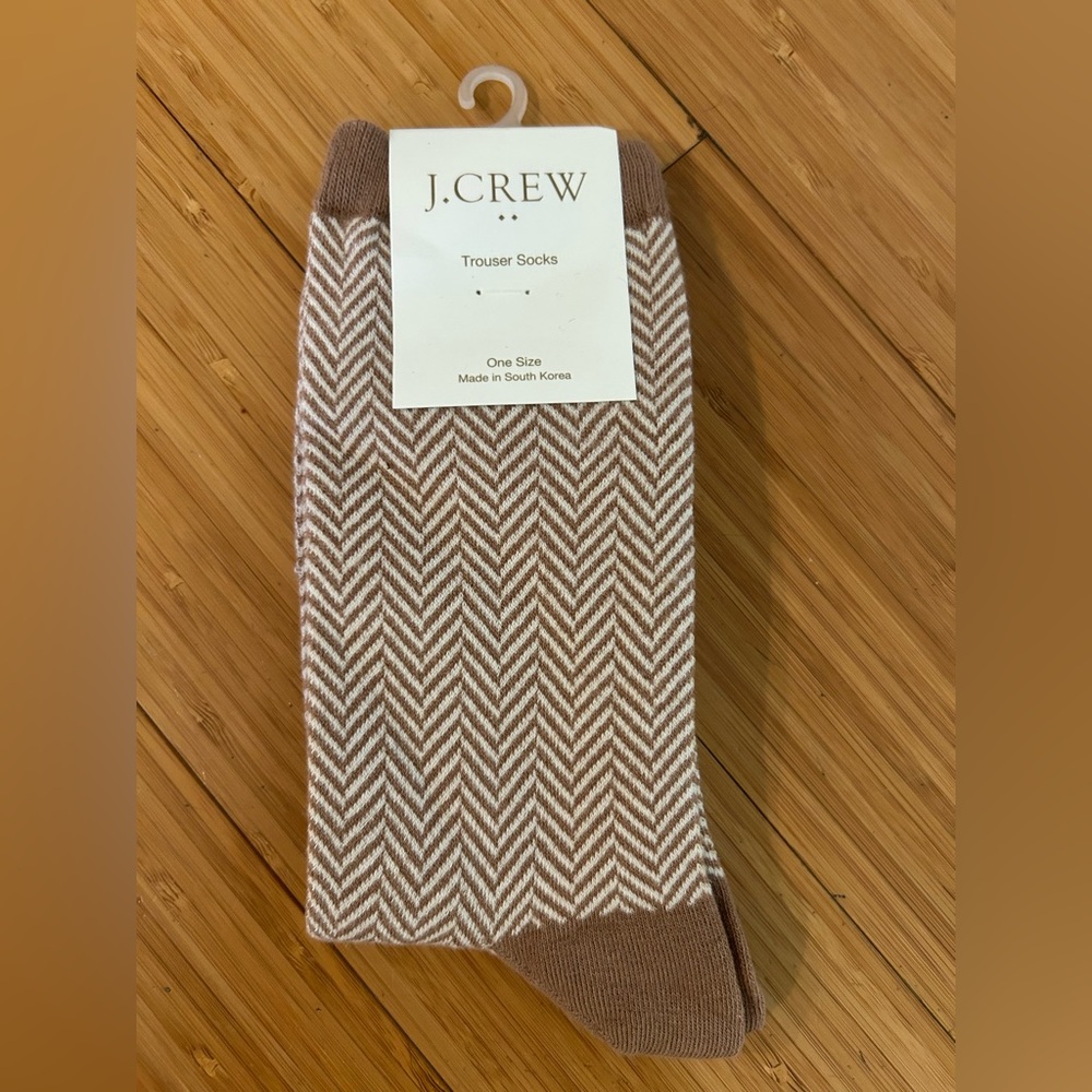 J. Crew Herringbone Pattern Socks in Brown and Cream